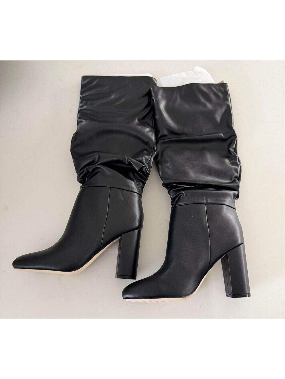 Nine West Magnett3 Black Slouch Knee Block Heel Boots Women Size 9.5